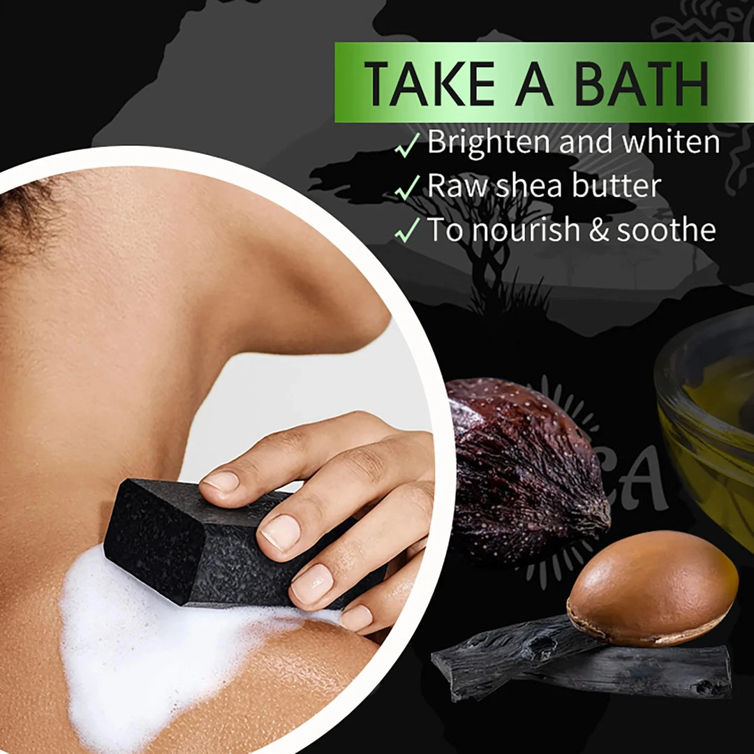 AILKE Bar Soap, African Black Soap for Troubled Skin Cleanse, With Bamboo Charcoal, Cleans Nourishes Skin, Rinses Clear