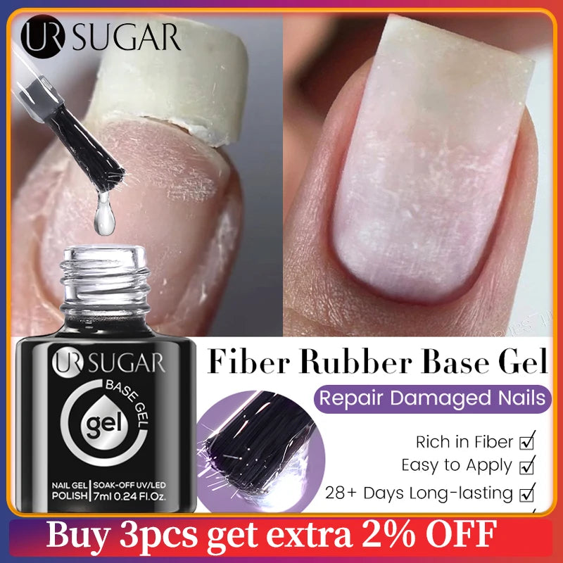 UR SUGAR - 7ML Fiber Rubber Base Gel for Broken Nail Repaired Fiberglass Clear Quick Building UV Construction Gel Soak Off Varnish