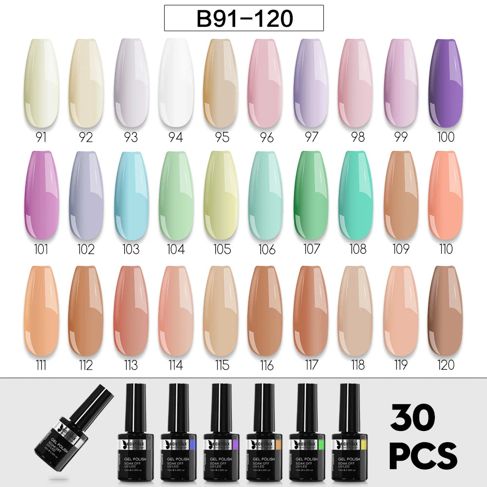 Beautilux 30pcs Soak Off UV LED High Pigment Gel Nail Polish Nails Art Gel Polish Lacquer Nail Supplies for Professionals