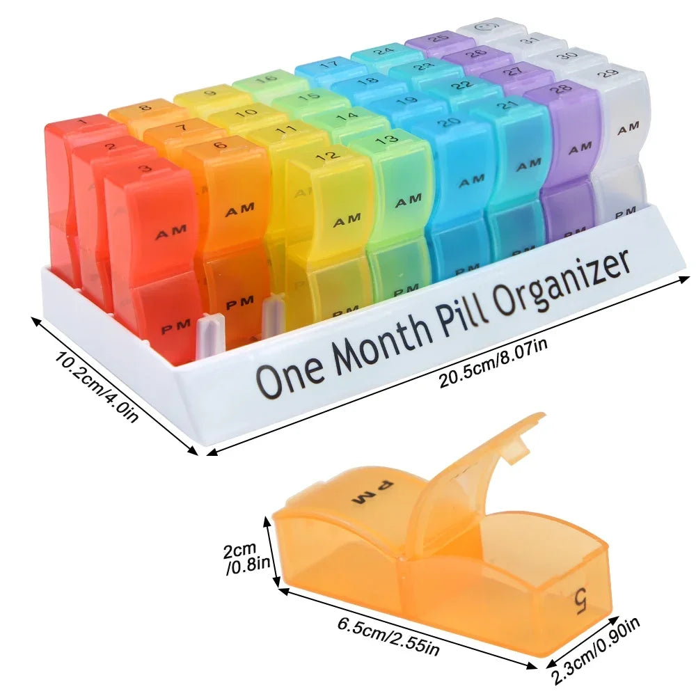 Monthly Pill Organizer 2 Times A Day, One Month Pill Box AM PM, 30 Days Pill Case To Hold Vitamin and Travel Medicine Organizer