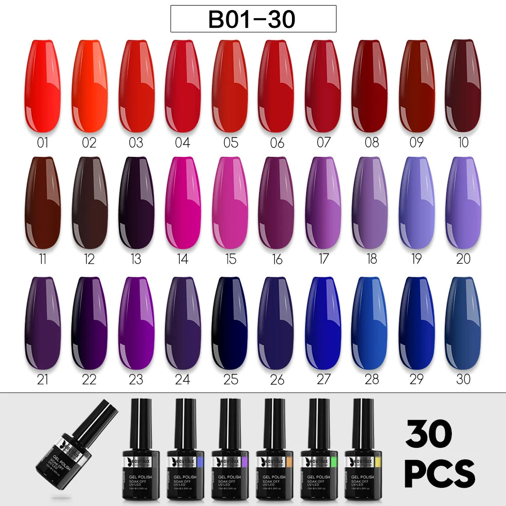 Beautilux 30pcs Soak Off UV LED High Pigment Gel Nail Polish Nails Art Gel Polish Lacquer Nail Supplies for Professionals