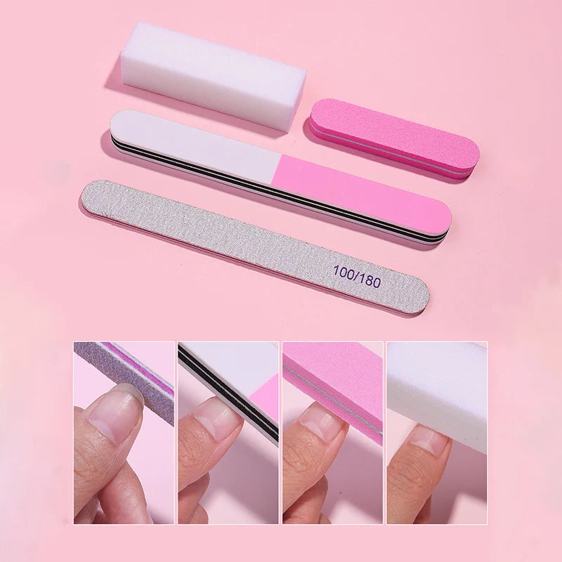 7pc Nail Care & Nail Art Tool Set For Polishing Cleaning Dead Skin Removal 100/180 Grit Double Sided Sanding Block Grinding File